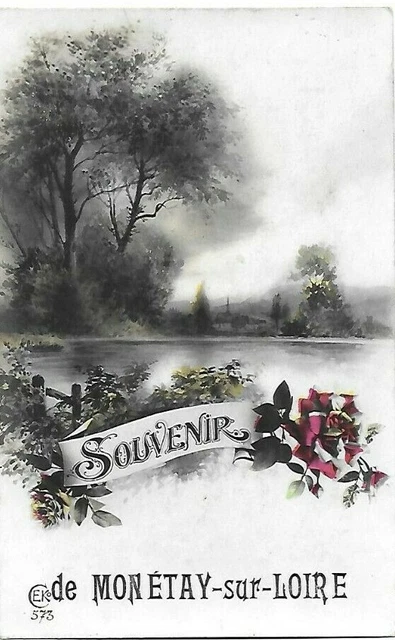 CPA antique postcards Souvenir de Mon Etay sur Loire landscape pink