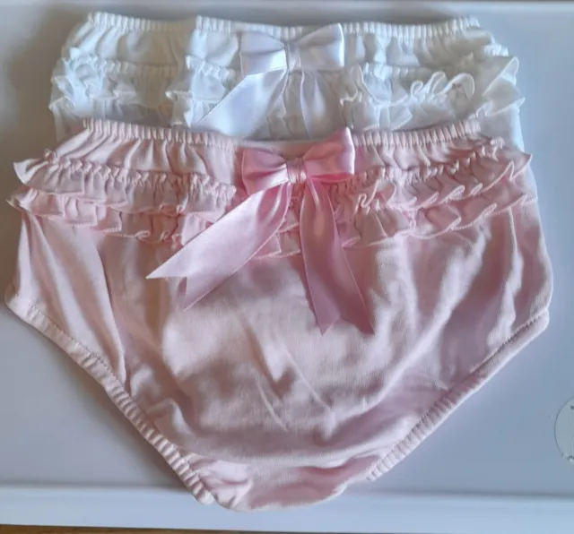 2 baby girls frilly Pants / Knicker over nappy covers  size 12-18 months new