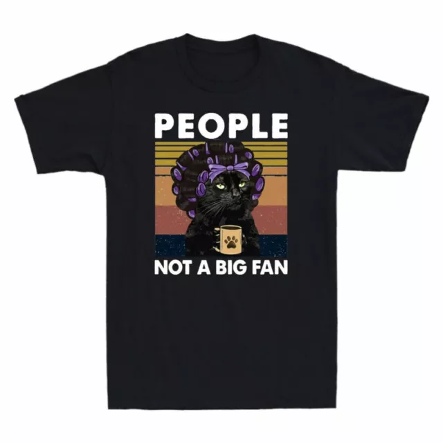 Funny Retro Cat Men T-Shirt Grandma Lovers Cotton Fan Black Cat People Not Big a