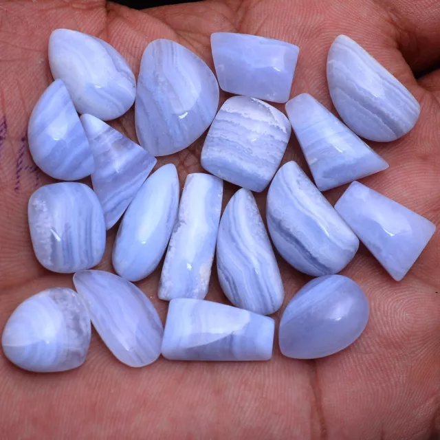 18 Pcs Natural Blue Chalcedony Untreated 10mm-22mm Cabochon Huge Loose Gemstones 3