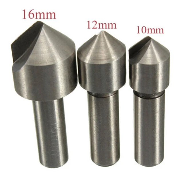 3pcs Acier Haute Vitesse Countersink Drill Bit Set Kit 10/12/16mm Bois Tools 3