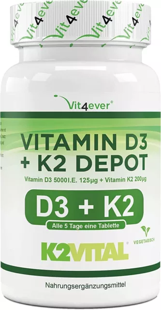 Vitamines D3 + Vitamines K2 puretée élevée , puissant fort dosage 180 comprimés