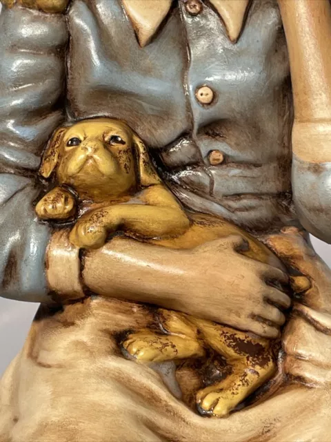 Vintage Holland Mold Girl Sitting On Tree Stump Holding Dog Puppy 1971 16” Tall 3