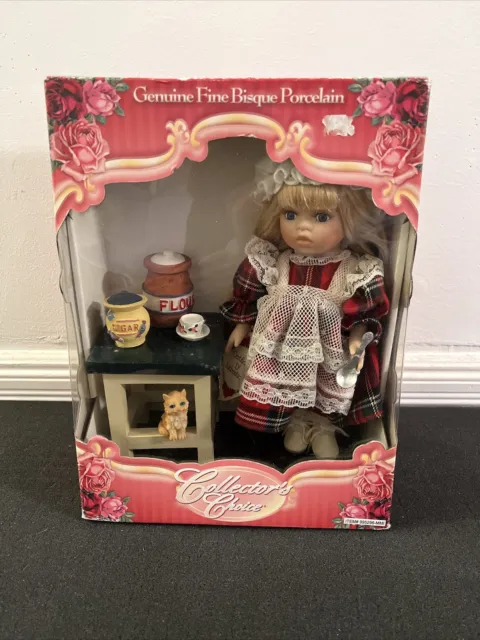 COLLECTORS CHOICE-GENUINE FINE BISQUE PORCELAIN DOLL IN KITCHEN BY DanDee