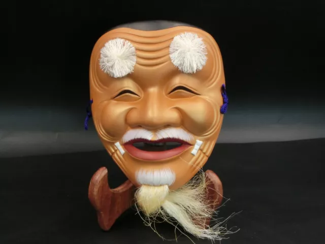 Japanese Vintage Pottery Kagura Mask OKINA Old man face Noh Mask