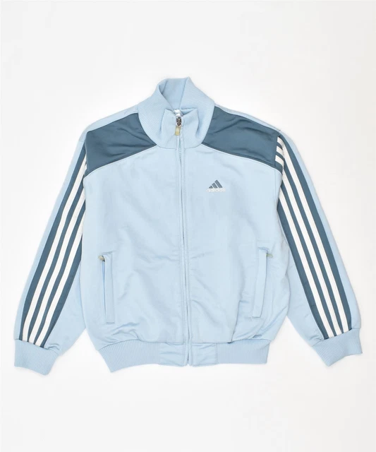 ADIDAS Girls Tracksuit Top Jacket 7-8 Years Blue Polyester CK10
