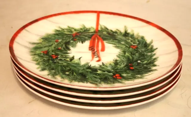 Mikasa Countryside Christmas Holiday Wreath 9" Salad Luncheon Plates Set /4 New
