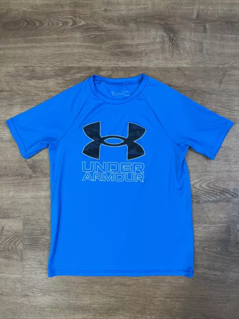 UNDER ARMOUR HEATGEAR Loose Fit Shirt YMD Short Sleeve Blue With camo ...