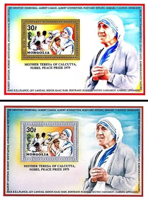 Mongolie 1992 Mère Teresa x2 S/S Or & Argent MNH Religion