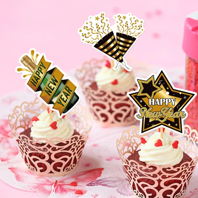 24 pezzi inserti per torta di Capodanno, delicati cupcake di Capodanno,