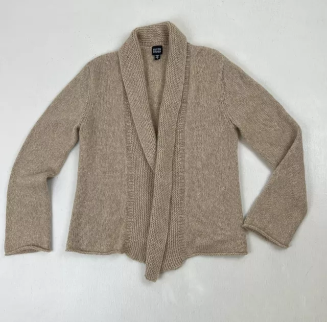 Eileen Fisher Beige Wool Mohair Blend Knit Open Front Cardigan Sweater Sz L