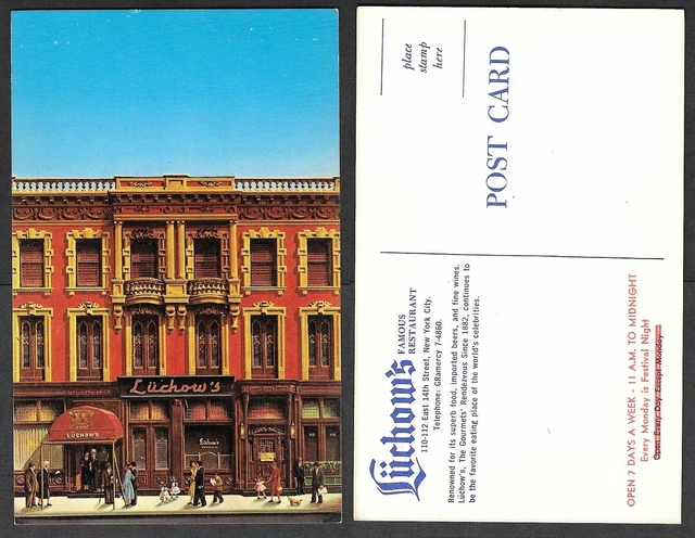Old Postcard - New York City - Luchow's Famous Restaurant, Hours Changed