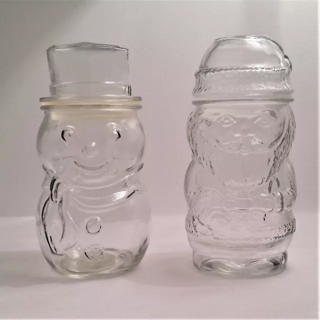 Vintage Libbey Snowman and Santa Clear Glass Christmas Candy Jars w/Lids