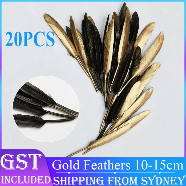 20pcs Gold Black Goose Feathers 10-15cm Millinery DIY Craft Wedding Party Decora