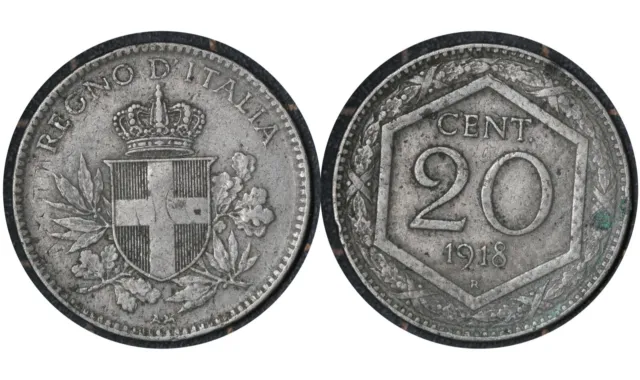 20 Centesimi 1918 Italy Coin King Vittorio Emanuele III # 58