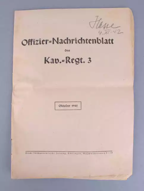 Offizier-Nachrichtenblatt des Kav.-Regt. 3 Oktober 1942