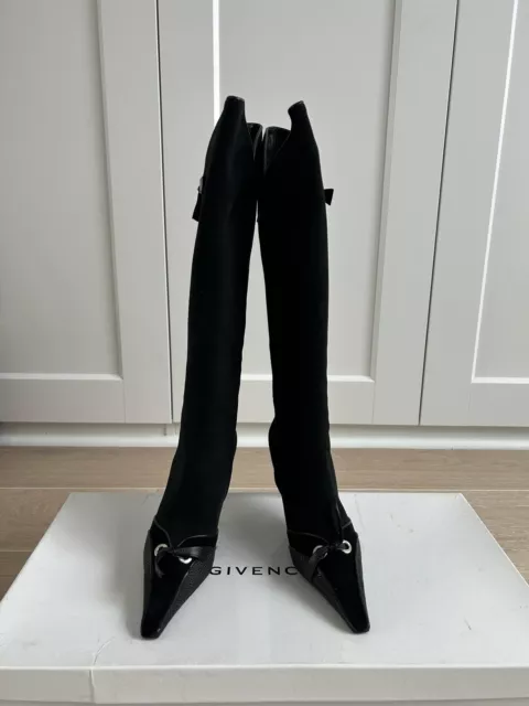 Givenchy High Hill  Black  Boots Suede Stingray Bows Details Zipper Up Women 37