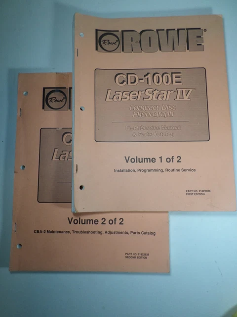 Rowe CD-100E  service and parts manuals Volume 1 and 2 Laserstar IV