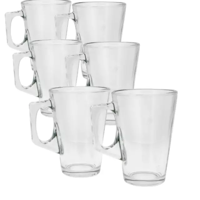 6 LATTE GLASSES for Coffee Tea Cappuccino 240ml Costa Hot Cold Drink Cups Mugs