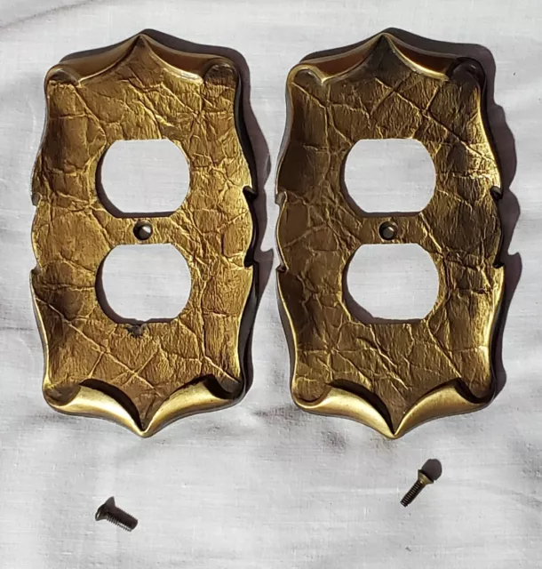 Vintage Amerock Carriage House Electric Outlet Cover Plate Antique Brass -2 Qty