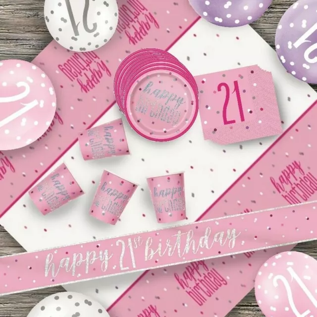 Glitz Pink 21st Birthday Party Tableware Decoration Plates Banners Candle Age