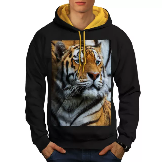 Wellcoda Tiger Photo Wild Mens Contrast Hoodie, Magnificent Casual Jumper