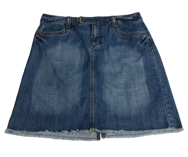 Old Navy Skirt Womens 12 Blue Denim Distressed Frayed Hem Low Waist Pockets Y2k