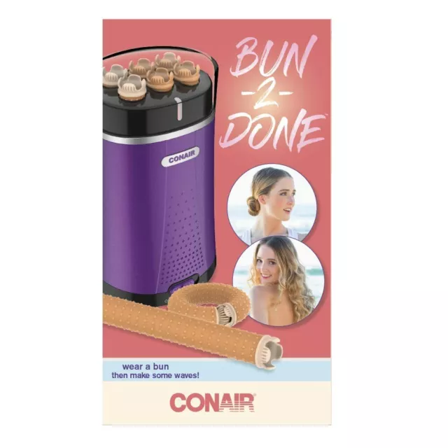 Conair Bun 2 Done 6 Heated Flexible Wands Purple Holder Dual Voltage