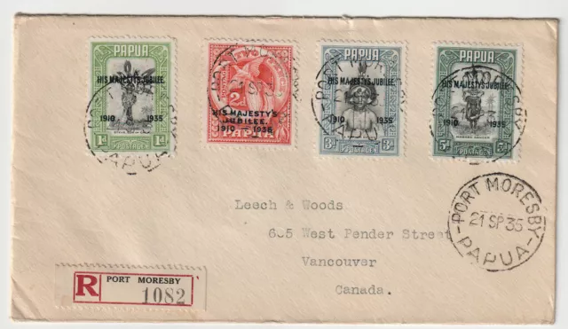 Papua 1935 Silver Jubilee Sc 114-17 on reg cover to Canada