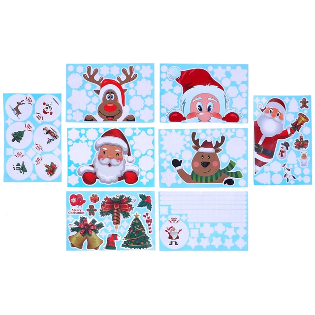 8pcs Christmas Windows Autocollants décalants muraux 3d Santa Claus Joyeux Noël