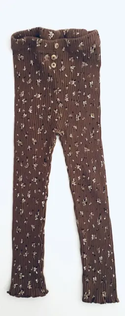 Zara Girls Brown Floral Waist Leggings Ribbed 3-4 Years Perfect For Fall!