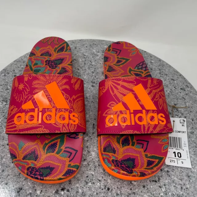 Adidas Sandals Adilette Womens 10 Floral Pink Multicolor Comfort Slides