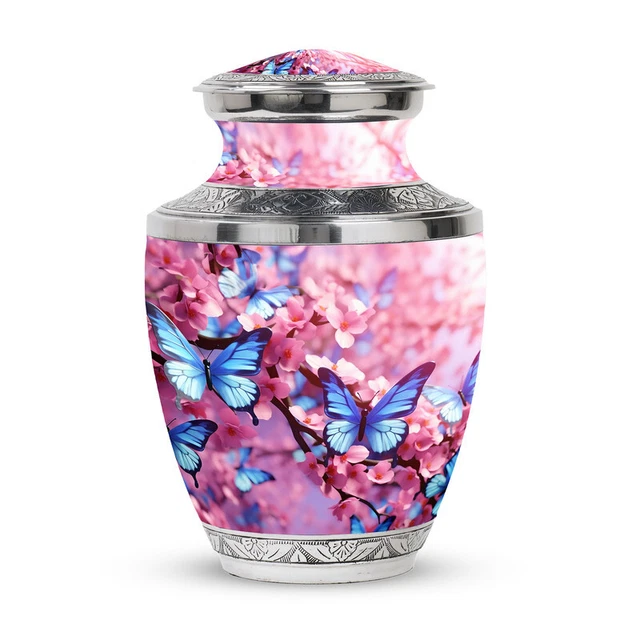 Cremation Keepsakes Blue Butterfly On A Pink Meadow (3 Inch) Pack Of 1