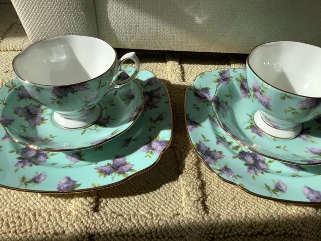 Royal Albert Lilac Lane Teal Cup Saucer Plate Trio Archive Collection