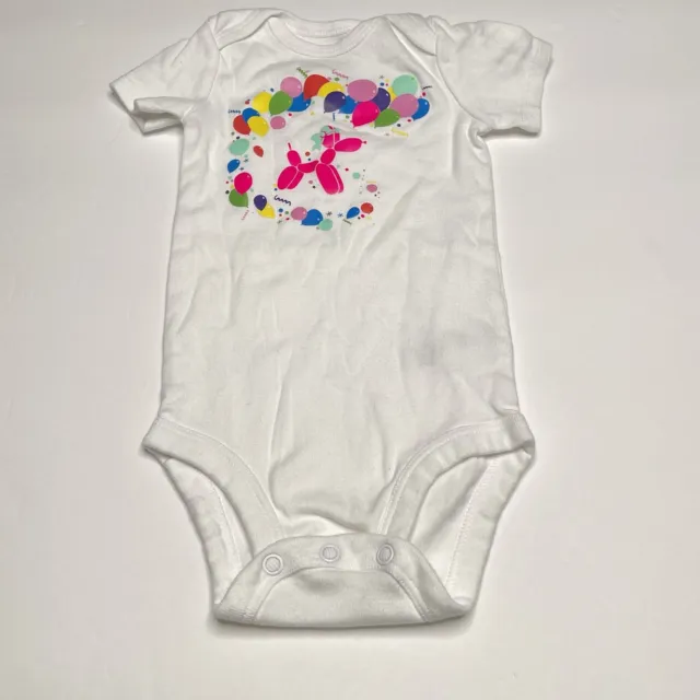 Carters Party One Piece Bodysuit Balloon Animal Baby Girls Size 6-12 M White