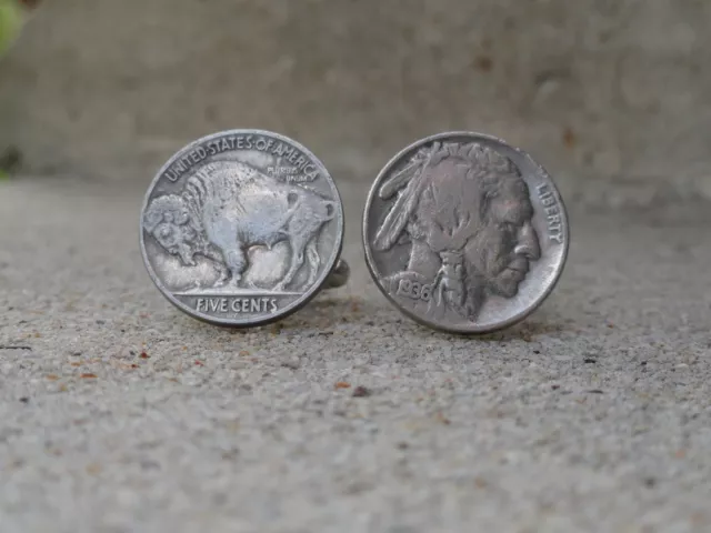 Buffalo Und Indisch Kopf Nickel Münze Manschettenknöpfe Bison Geld USA Schmuck