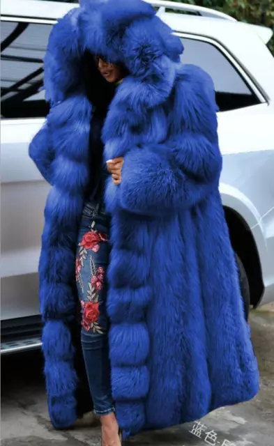 Women's Faux Fur Luxury Hooded Full Length Parka Coat Winter Warm Fashion Size 2