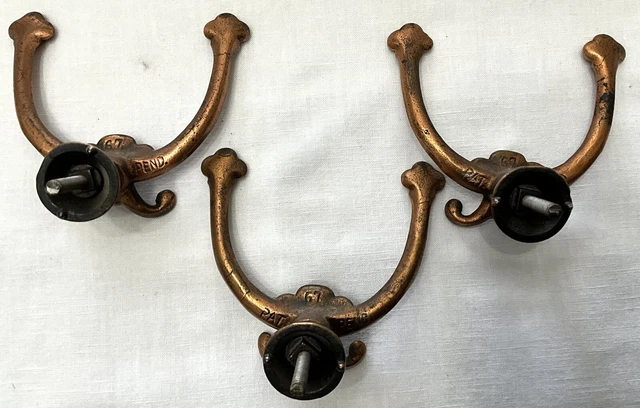 3 Antique Hall Tree Hat Rack Coat Hooks Cast Iron Double Hooks Bronze Victorian 10