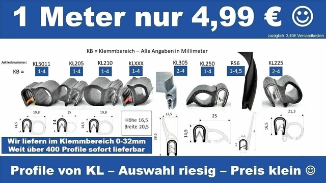 MUSTER Dichtungsprofil Kantenschutzprofil Dichtung Dichtprofil Schwarz Kederband