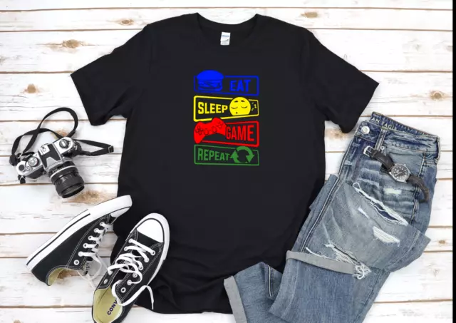 Eat Sleep Game Repeat Gamer Short Sleeve White Men's T Shirt F442
