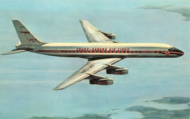Postcard Air Canada Trans-Canada Air Lines DC-8 Airplane Aircraft 9 In-Flight