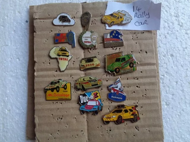Job lot of 14 rally car shaped metal lapel pins