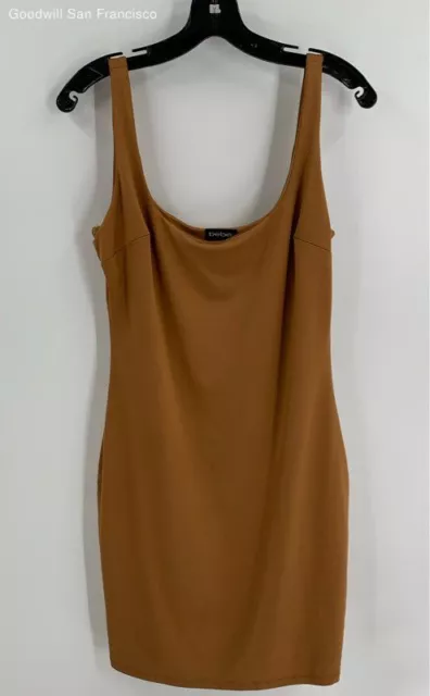 Bebe Womens Brown Sleeveless Scoop Neck short Mini Sheath Dress Size Large