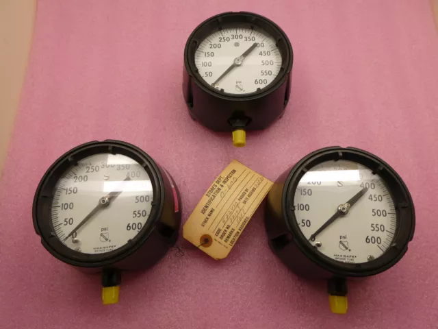 (Lot Of 3) Ashcroft 0-600 Psi Pressure Gauge Maxisafe Bronze Tube Brass Socket