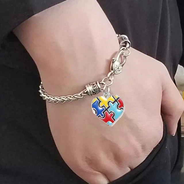 Autism Awareness Puzzle Small Charm Bracelet Colorful Enamel Puzzle