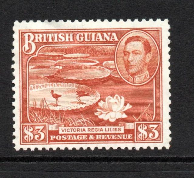 British Guiana, $3 bright red-brown, SG 319a, (creased - see below) MLH, 1938-52