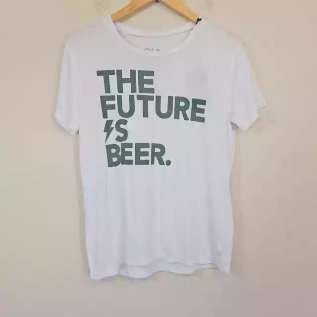 Chaser Revolve The Future Is Beer White Graphic T Shirt Women's Medium