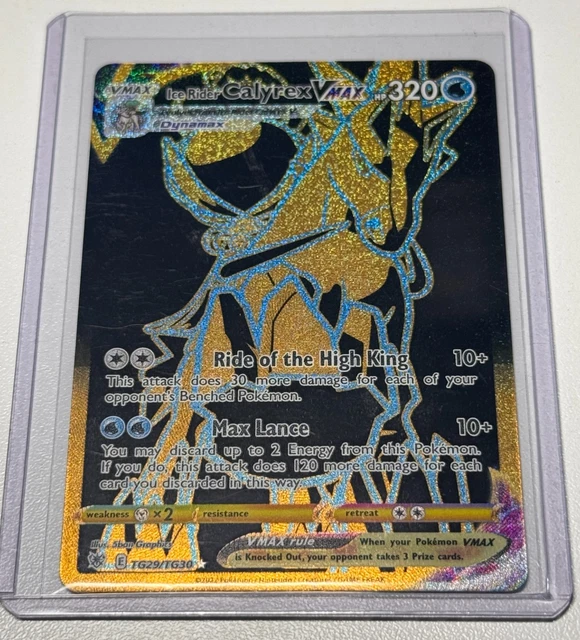 pokemon card ice rider calyrex vmax gold - - TG15/TG30 - Astral Radiance - Trainer Gallery this attack does 120 more damage for each card you discarded in this way ICE RIDER CALYREX VMAX -