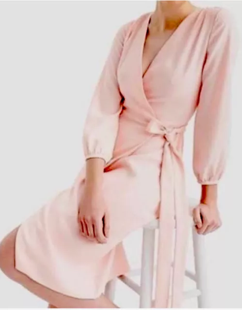 J. Crew $158 Peach Long Puff Sleeve Wrap Dress Size 8