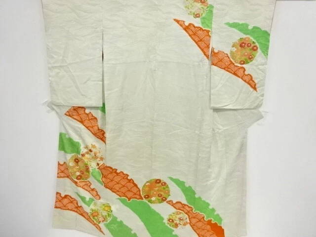 41521# Japanese Kimono / Antique Kimono / Shibori / Embroidery / Grass & Flo